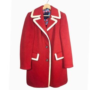 Vintage Lodenfrey Cherry Red Wool Car Coat Cream Trim AU 12 US 8 Made in Austria